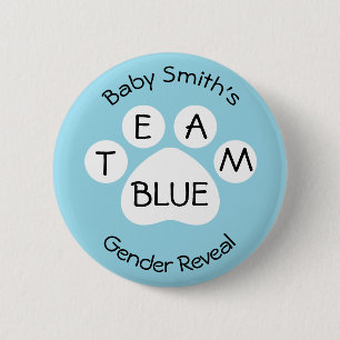 Team Blue Paw Print Gender Reveal 6 Cm Round Badge