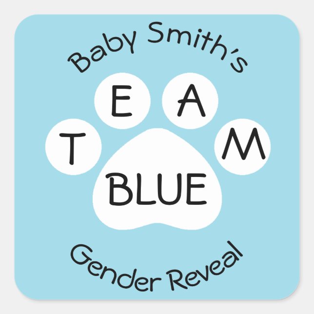 Team Blue Paw Print Gender Reveal Square Sticker (Front)