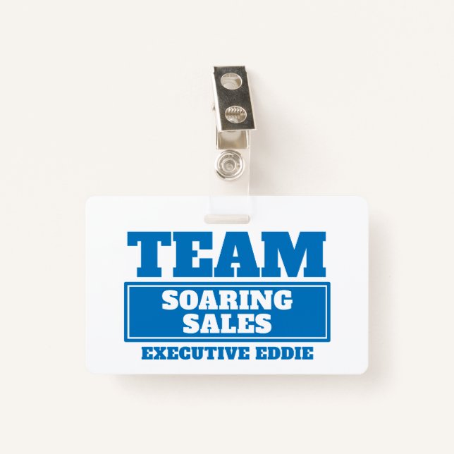 Team blue personalised name team building badge ID badge (Front with Clip)