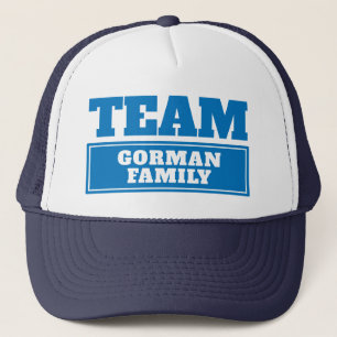 Team blue personalized team name or family name trucker hat