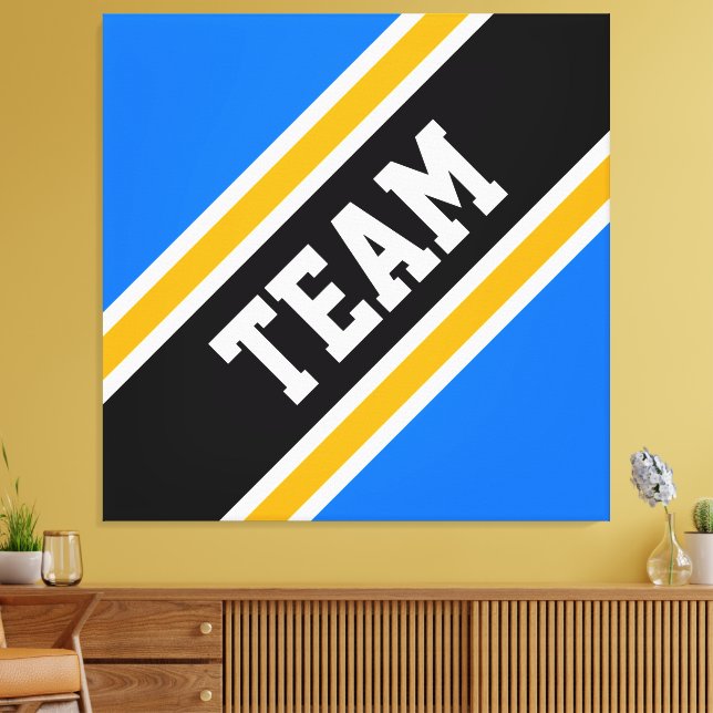 TEAM Bold Bright Blue Black Orange Racing Stripes Canvas Print (Insitu(LivingRoom))