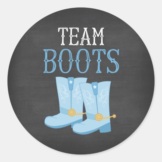 Team Boots Boy Gender Reveal Classic Round Sticker (Front)