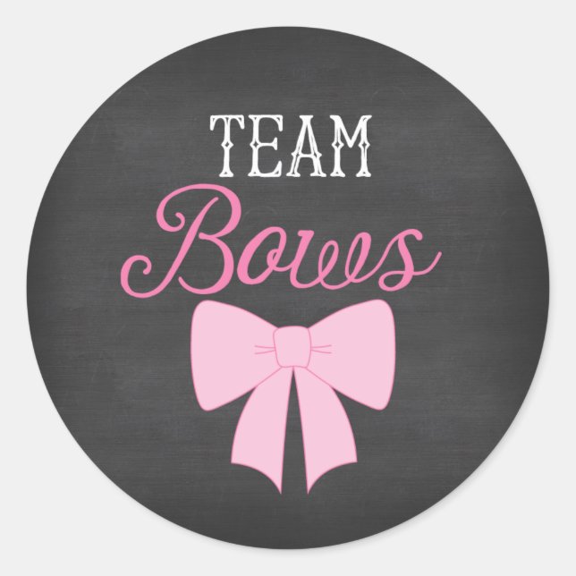 Team Bows Girl Gender Reveal Classic Round Sticker (Front)
