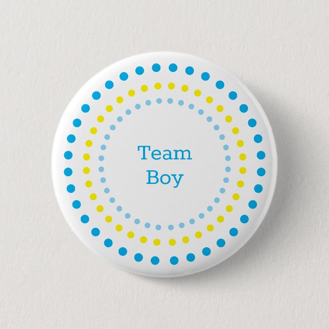 Team Boy Baby Shower Blue & Yellow Polka Dots  6 Cm Round Badge (Front)