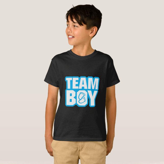 Team Boy Baby Shower Gender Reveal Party Blue T-Shirt (Front Full)