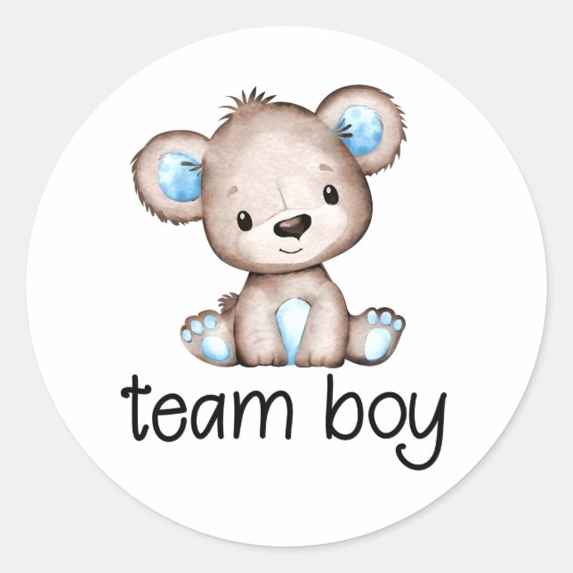 Team Boy Bear Themed Gender Reveal Sticker (Front)