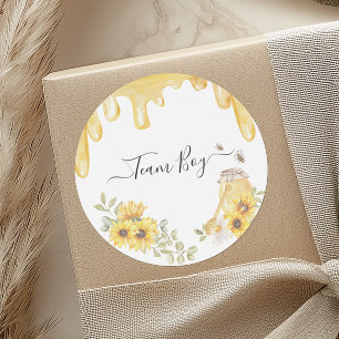 Team Boy Bee Sunflowers Gender Reveal Party Vote Classic Round Sticker
