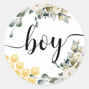 Team Boy Bee themed Gender Reveal Round Sticker.  Classic Round Sticker