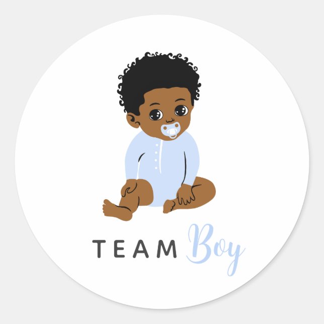Team Boy Black Gender Reveal Blue Baby Stickers (Front)