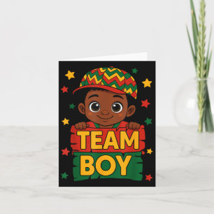 Team Boy Black Kids Gender Reveal Baby Announcemen Card