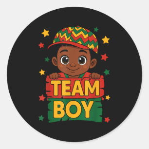 Team Boy Black Kids Gender Reveal Baby Announcemen Classic Round Sticker
