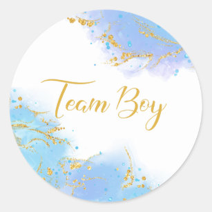 Team boy blue and gold gender reveal sticker