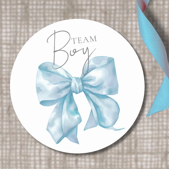 Team Boy Blue Bow Gender Reveal Sticker (Blue Bow Team Boy Gender Reveal Sticker)