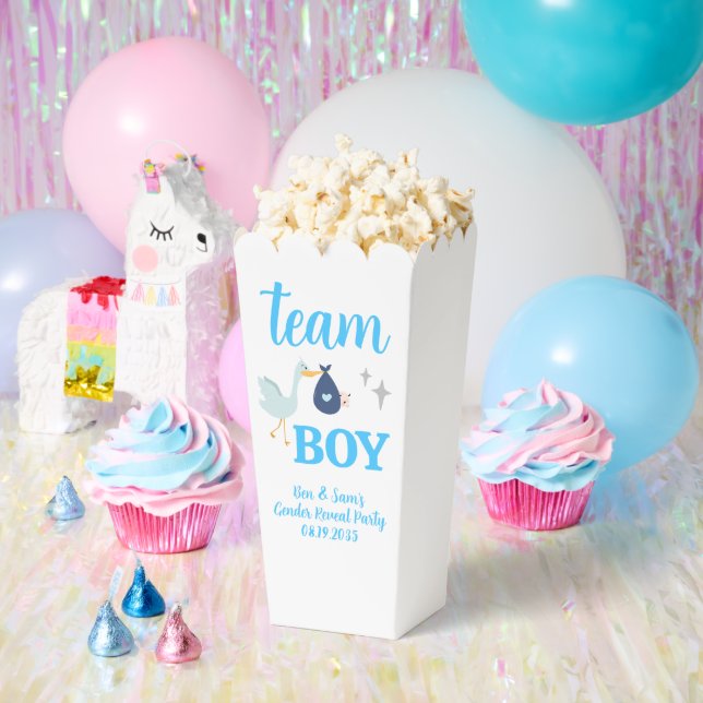 Team Boy Blue Gender Reveal Party Custom Popcorn Favour Box (Party)