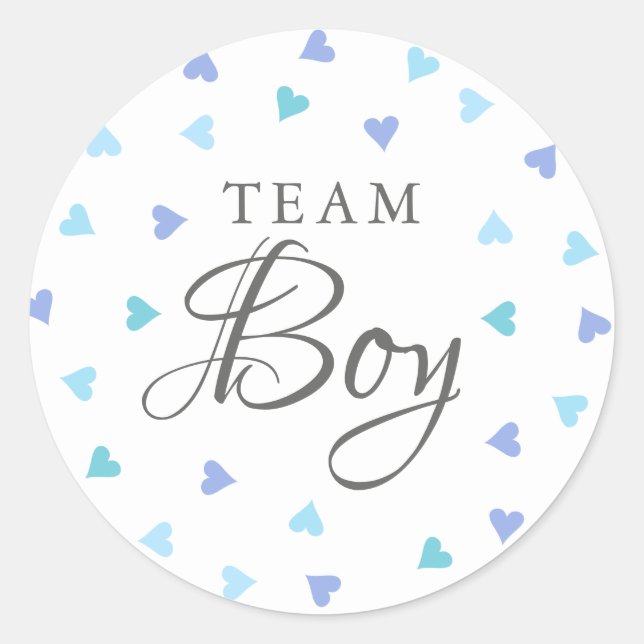 Team Boy Blue Hearts Gender Reveal Voting Classic Round Sticker (Front)