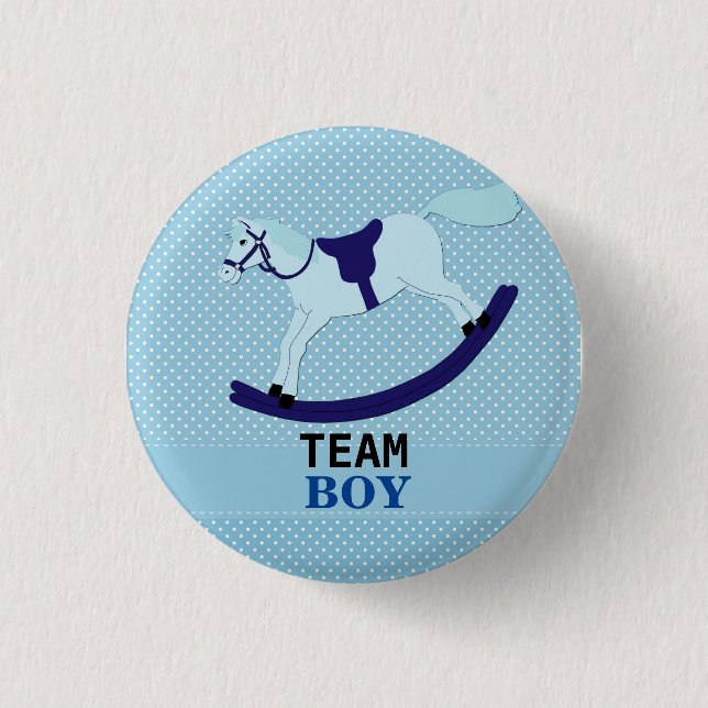 Team Boy Blue Rocking Horse Gender Reveal 3 Cm Round Badge (Front)