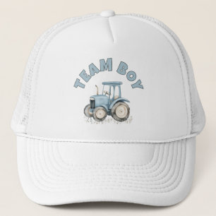 Team Boy Cute Blue Farm Tractor Gender Reveal Trucker Hat