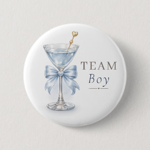 Team Boy Dusty Blue Bow Gender Reveal Button