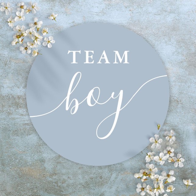 Team Boy Dusty Blue Gender Reveal Voting Classic Round Sticker (Team Boy Dusty Blue Gender Reveal Voting Classic Round Sticker)