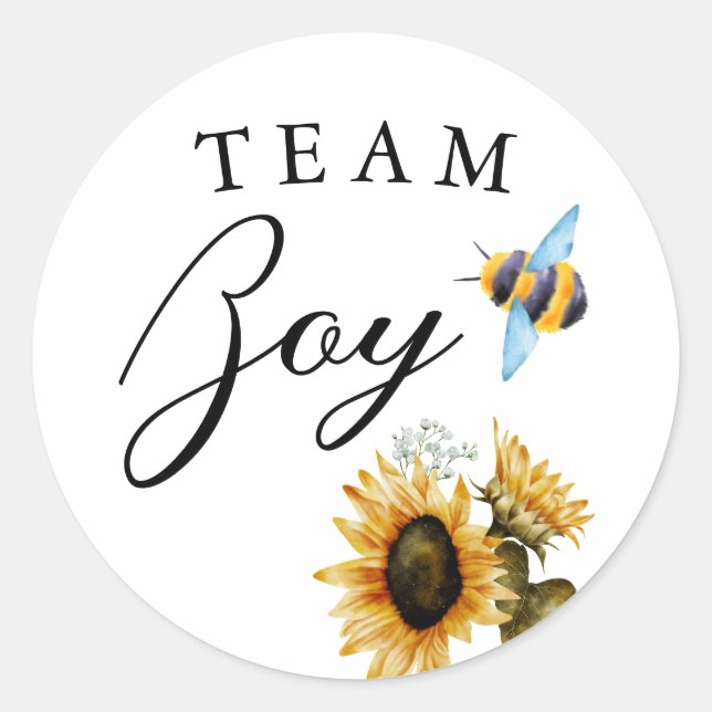Team Boy Gender Reveal Blue Bee Voting Classic Round Sticker (Front)
