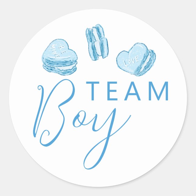 Team Boy Gender Reveal Blue Heart Voting Classic Round Sticker (Front)