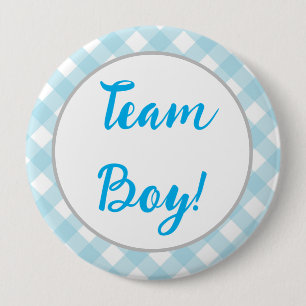 Team Boy, Gender Reveal Button, Blue Plaid 10 Cm Round Badge