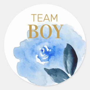 Team Boy gender reveal floral watercolor Classic Round Sticker