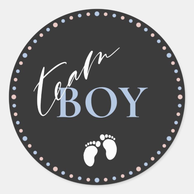 Team Boy Gender Reveal Party Decoration Classic Round Sticker (Front)