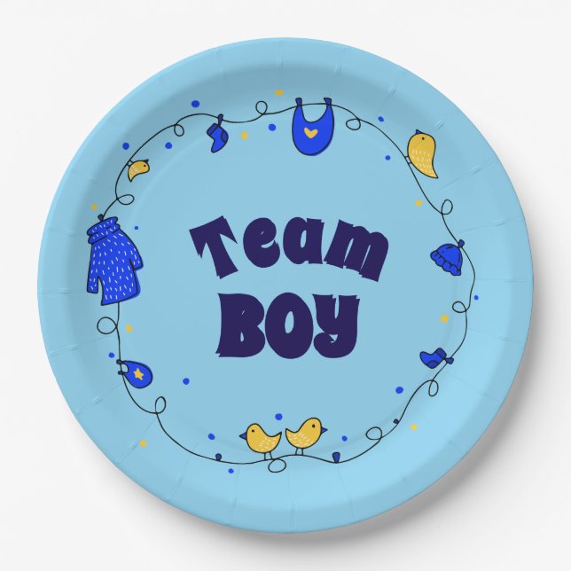 Team Boy Gender Reveal Party Plates (Front)