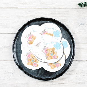 Team Boy Gender Reveal Party Vote Bear Classic Round Sticker