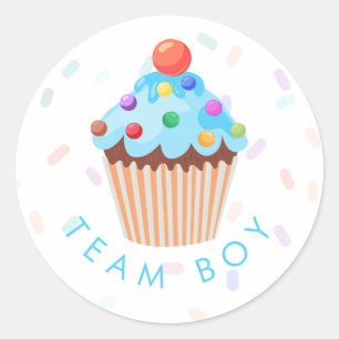 Team Boy Gender Reveal Party Vote Cupcak Classic Round Sticker