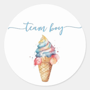 Team Boy Gender Reveal Party Vote Ice Cream Classic Round Sticker