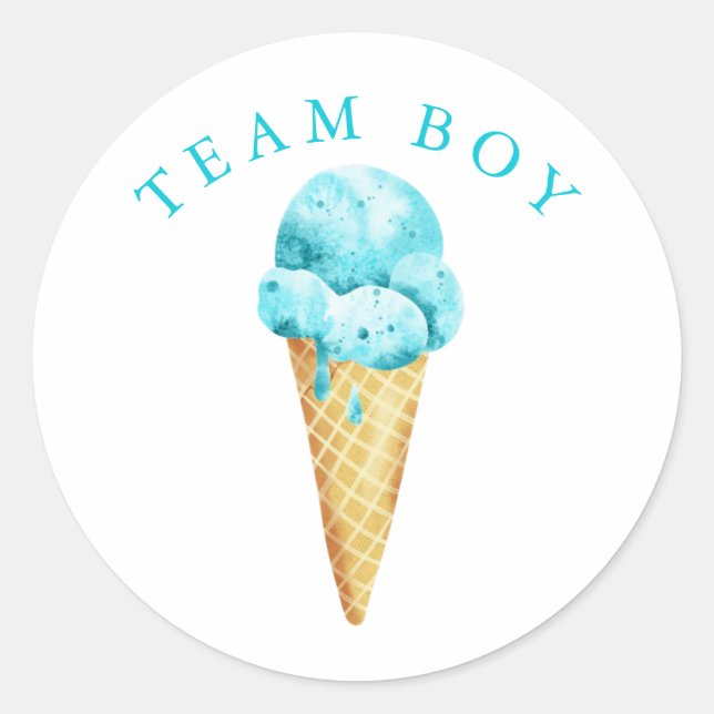 Team Boy Gender Reveal Party Vote Ice Cream Classic Round Sticker (Front)