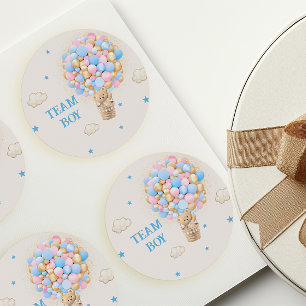 Team Boy Gender Reveal Teddy Bear Blue Classic Round Sticker