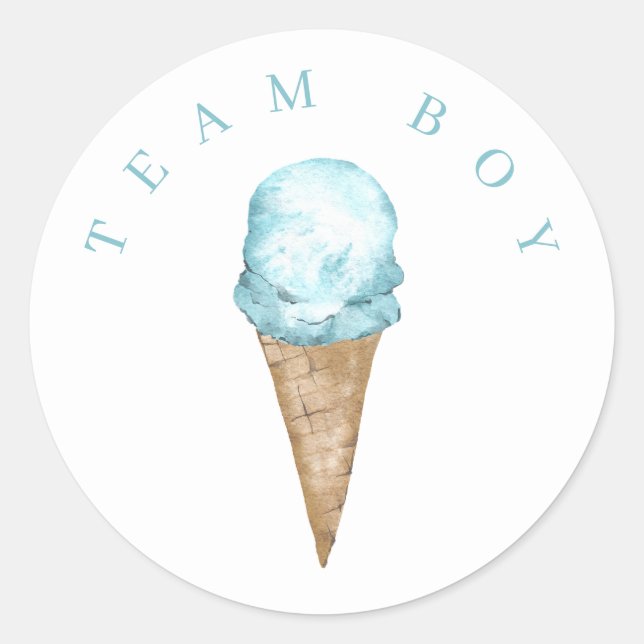 Team Boy Ice Cream Gender reveal Circle Sticker. Classic Round Sticker (Front)