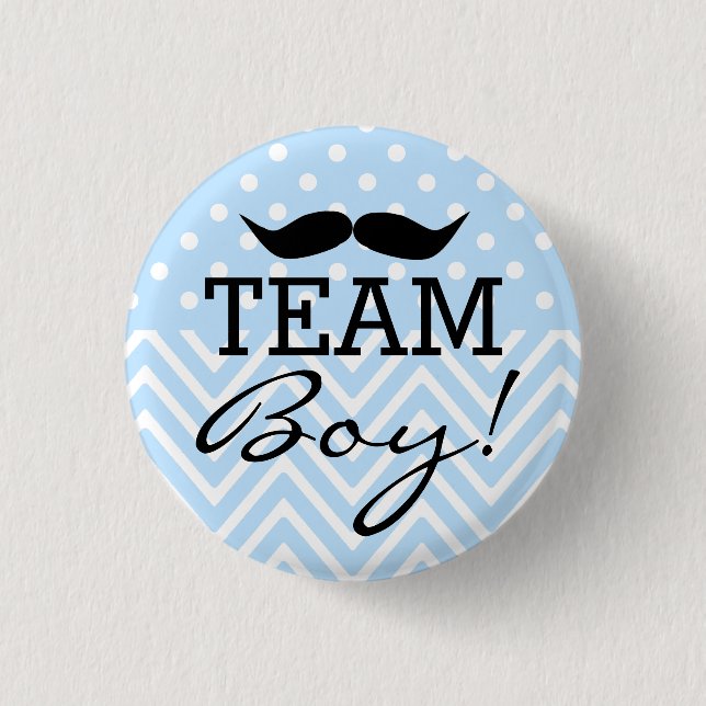 Team Boy Moustache Blue Baby Shower 3 Cm Round Badge (Front)