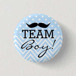 Team Boy Moustache Blue Baby Shower 3 Cm Round Badge