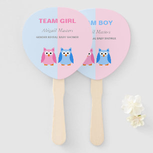 Team Boy or Team Girl Owl Gender Reveal Shower Hand Fan