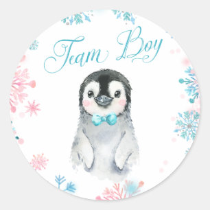Team Boy Penguin Winter Gender Reveal Sticker