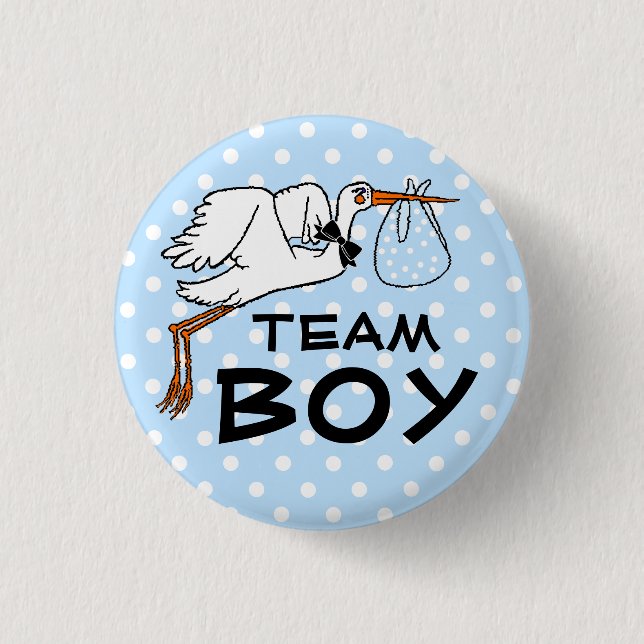 Team Boy Stork Baby Shower Gender Reveal 3 Cm Round Badge (Front)