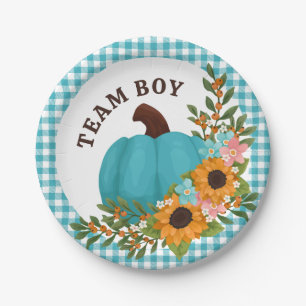 Team Boy Sunflowers Little Pumpkin Gender Reveal Paper Plate