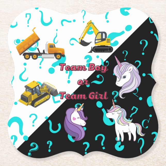 Team Boy vs Team Girl Heavy Equipment vs Unicorns  Paper Coaster (Front)