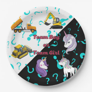 Team Boy vs Team Girl Heavy Equipment vs Unicorns Paper Plate