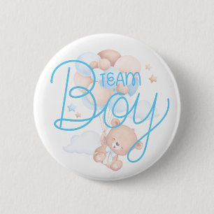 Team Boy Watercolor Teddy Bear Gender Reveal 6 Cm Round Badge