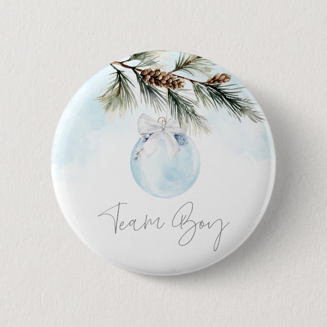 Team Boy Winter Gender Reveal 6 Cm Round Badge (Front)