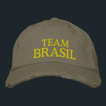 Team Brasil embroidered hat<br><div class="desc">Show you support to Brasil with this gold and green embroidered hat. Reads Team Brasil or customise with your own text.</div>