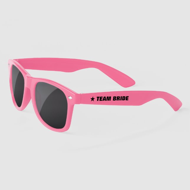 Team Bride bachelorette party custom funny pink Sunglasses (Left)