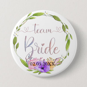 Team Bride! Blumen Kranz  Button
