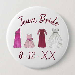 TEAM BRIDE Bridal Party Bridesmaid Flowergirl Gown 10 Cm Round Badge