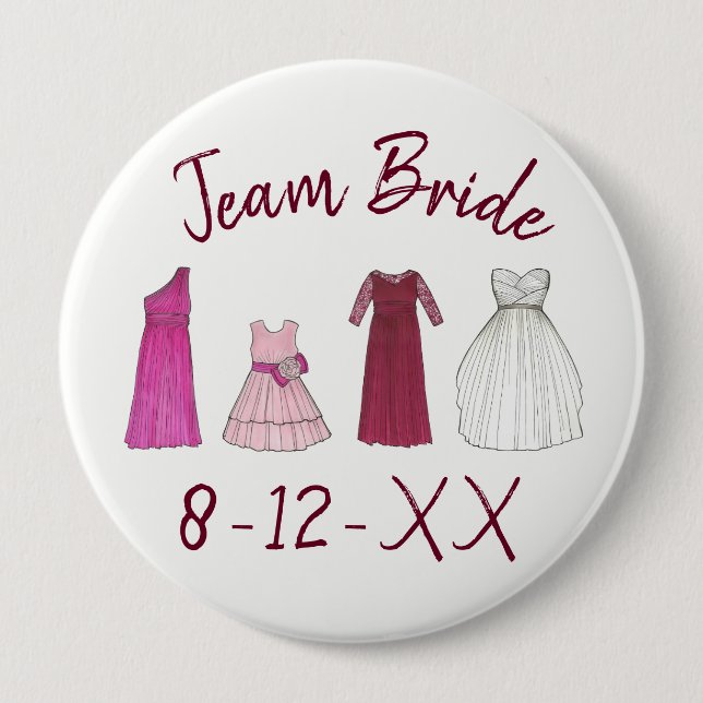 TEAM BRIDE Bridal Party Bridesmaid Flowergirl Gown 10 Cm Round Badge (Front)